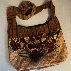 Embroidered Boho Crossbody Bag in Gold, red, green, and orange
